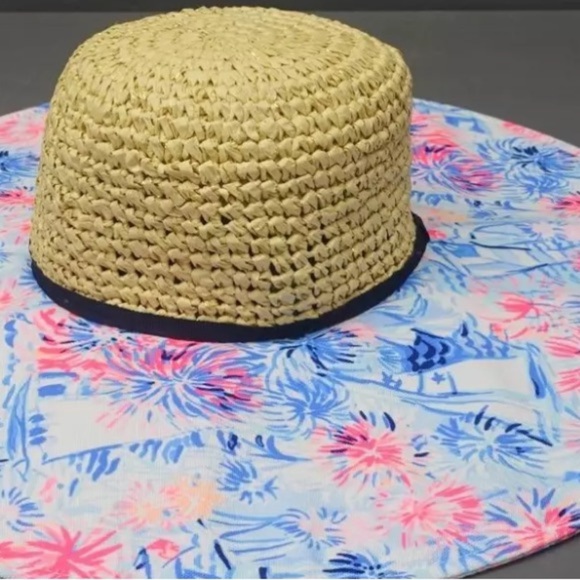 Lilly Pulitzer Sea to Shining Sea Print Pink and Blue Woven Hat - Picture 8 of 11